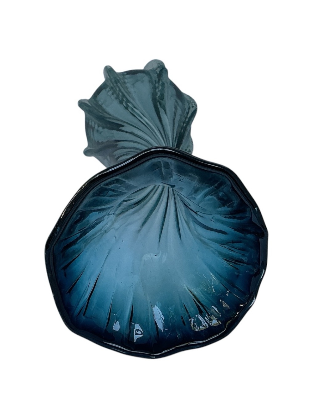 Hand Blown Art Glass Ruffled Footed Vase 16” Tall Blue Vintage - Picture 6 of 6
